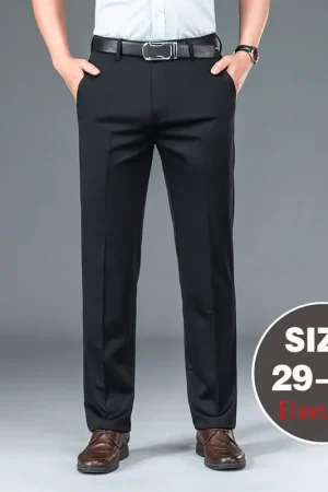 Men's Big Tall Classic Dress Pants High Elasticity Wrinkle Resistant Elegant Casual Straight Leg Business Daily Trousers