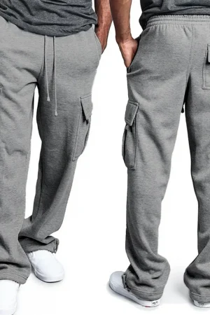 Men's Loose Oversized Straight Fit Sweatpants: Ideal for Sports and Streetwear, Drawstring Long Pants with Multi - Pockets