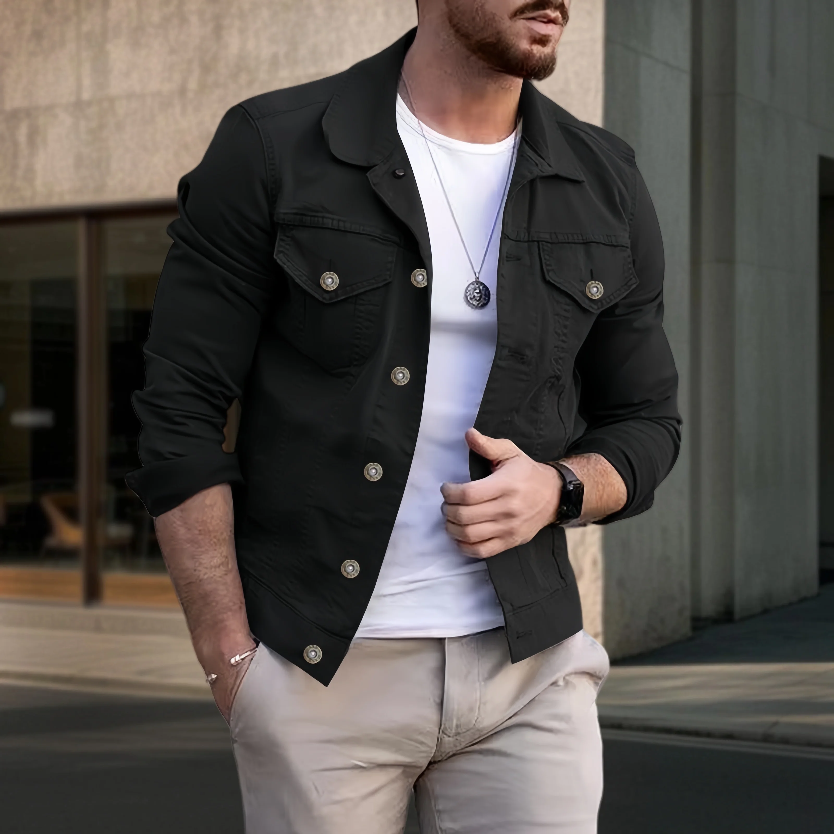2025 New Men's Casual Denim Jacket Fashion Streetwear Solid Turn down Collar Spring Autumn Jean Outwear Male Daily Coat - Image 3