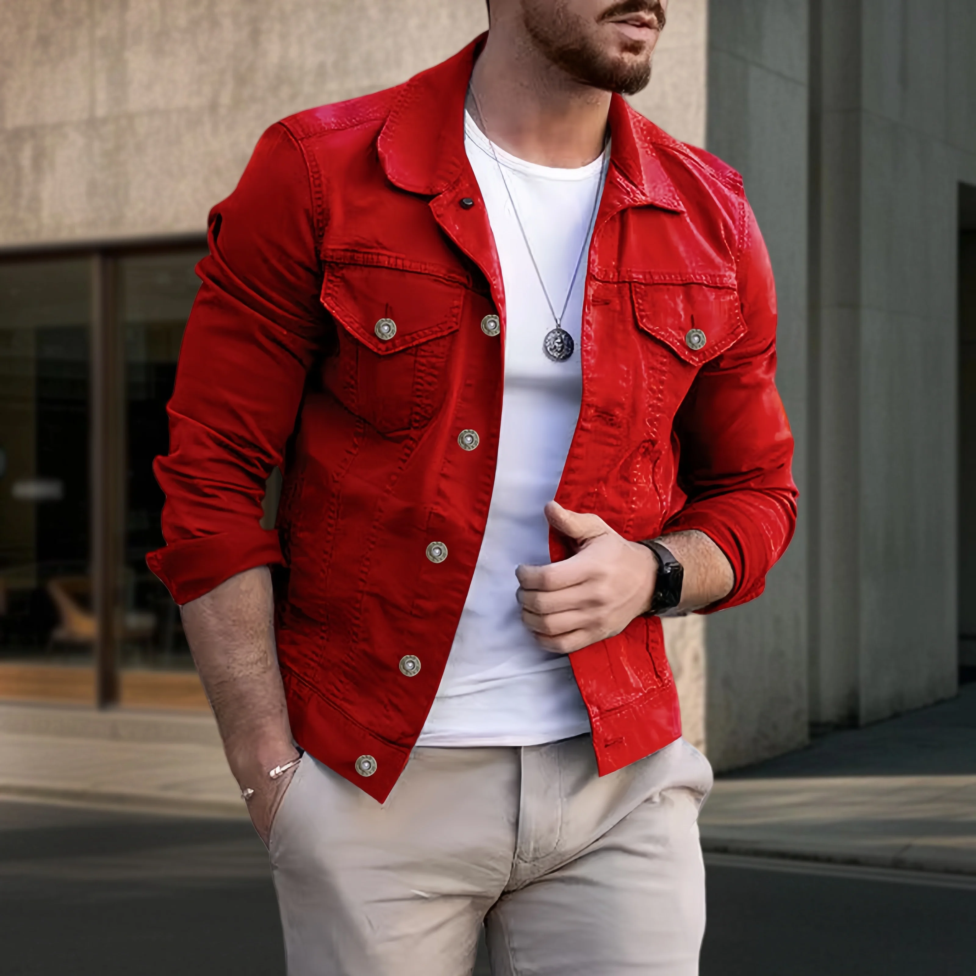 2025 New Men's Casual Denim Jacket Fashion Streetwear Solid Turn down Collar Spring Autumn Jean Outwear Male Daily Coat - Image 6