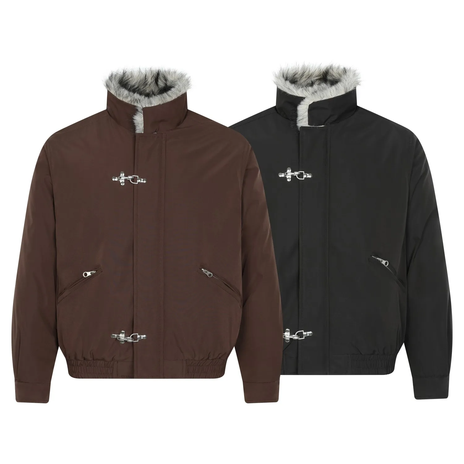 Inner Fur Thicken Warm Bomber Jacket Men Women American Plane Buckle Vintage Fashion Stand Collar Parkas Jacket Winter Coat - Image 5