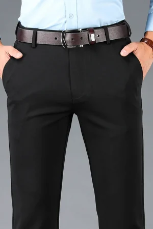 Spring Autumn Men's Casual Pants Elastic Business Trousers Fashion Comfortable Office Korean Japanese Spandex Formal Pants Black