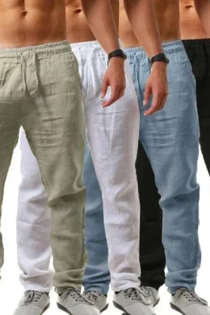 2024 Spring/Summer New Men's Cotton Linen Pants Summer Fashion Casual Solid Color Loose Plus Size M-4XL
