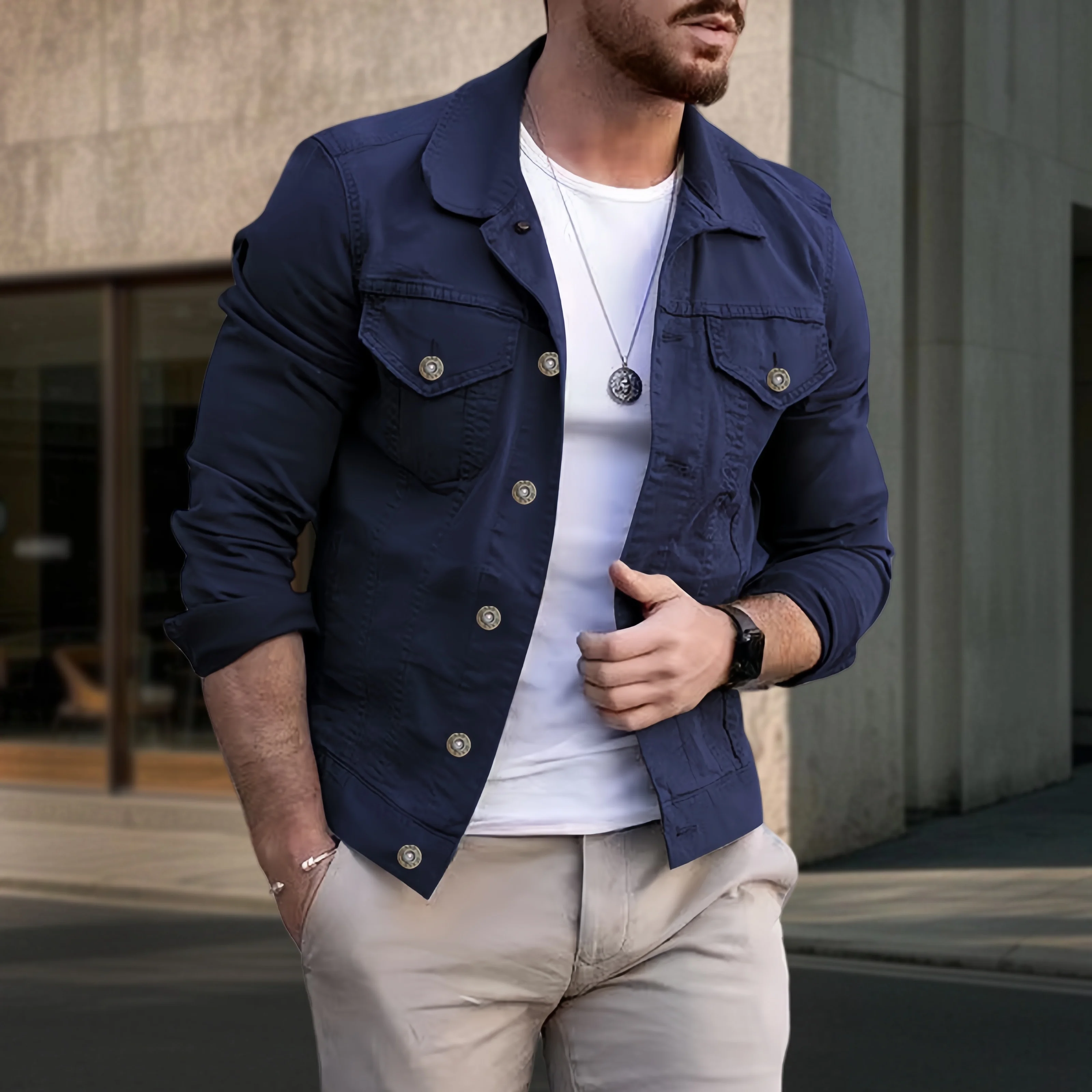 2025 New Men's Casual Denim Jacket Fashion Streetwear Solid Turn down Collar Spring Autumn Jean Outwear Male Daily Coat - Image 2