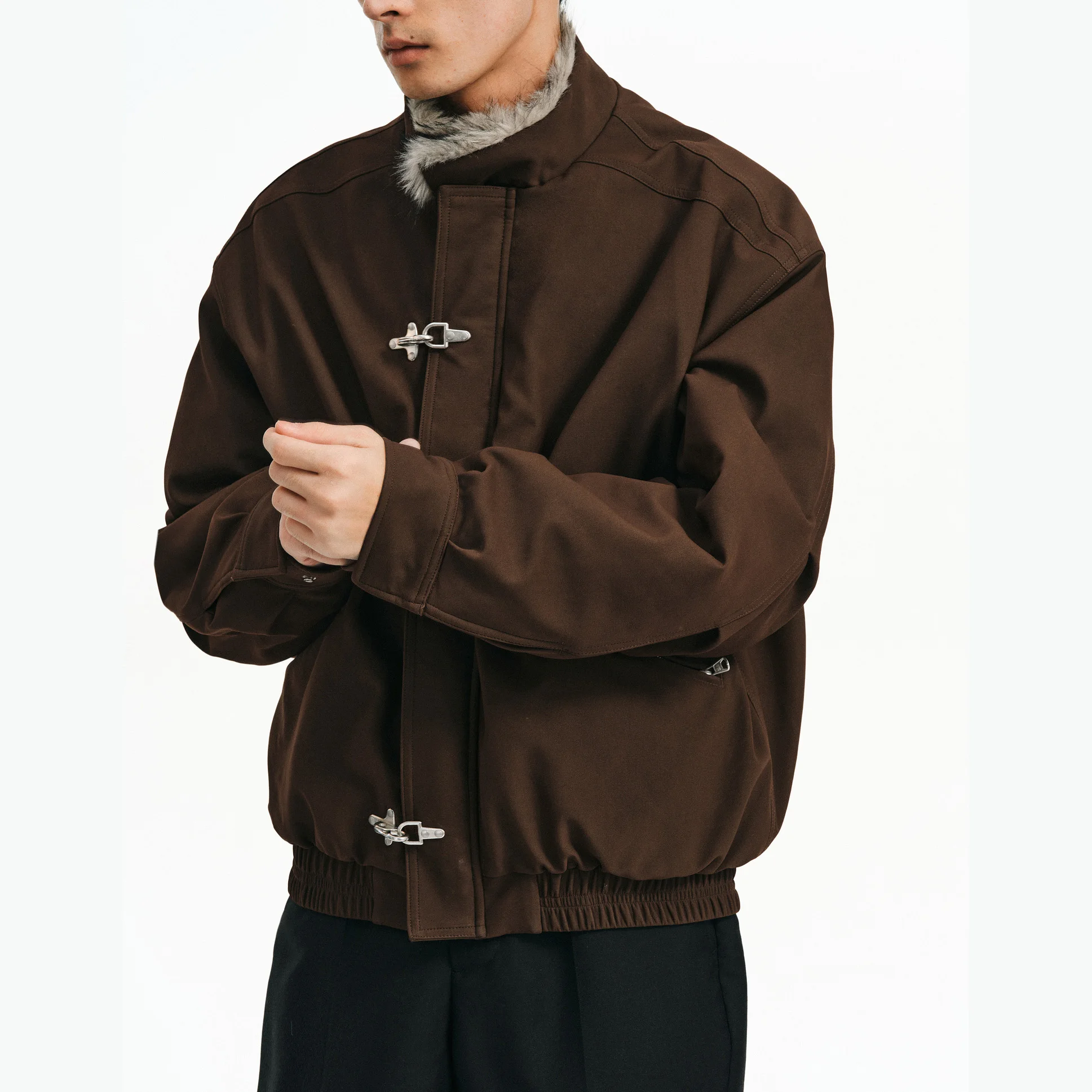 Inner Fur Thicken Warm Bomber Jacket Men Women American Plane Buckle Vintage Fashion Stand Collar Parkas Jacket Winter Coat - Image 3