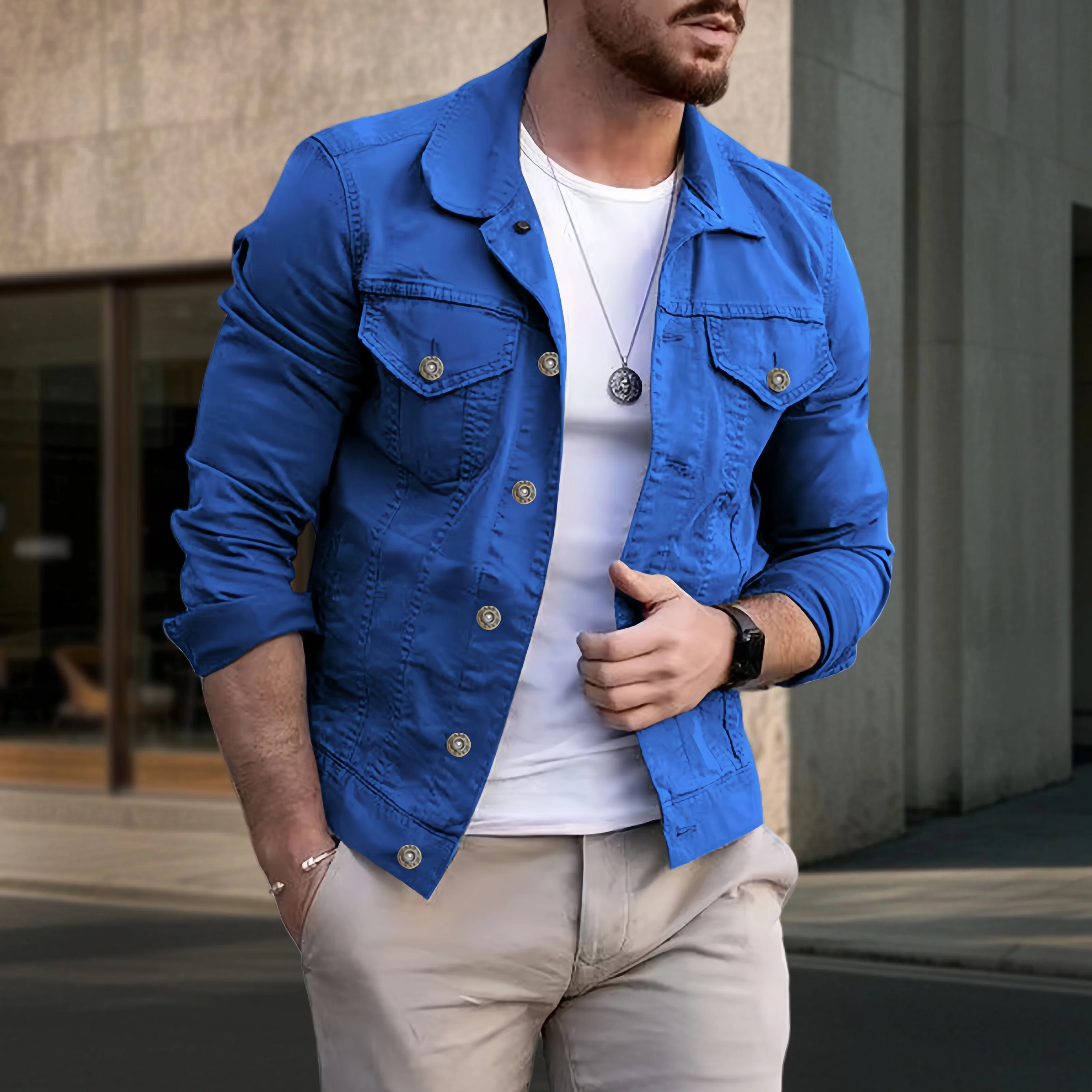2025 New Men's Casual Denim Jacket Fashion Streetwear Solid Turn down Collar Spring Autumn Jean Outwear Male Daily Coat - Image 5
