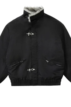 Inner Fur Thicken Warm Bomber Jacket Men Women American Plane Buckle Vintage Fashion Stand Collar Parkas Jacket Winter Coat