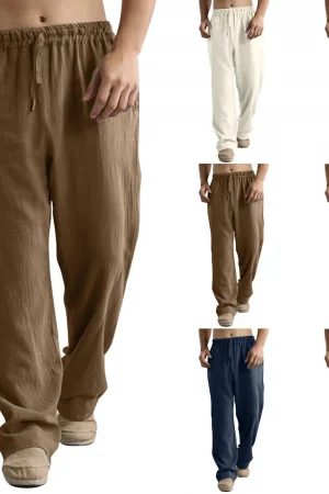 Men's Cotton Linen Pants Male Autumn New Breathable Solid Color Linen Trousers Fitness Streetwear S-5XL