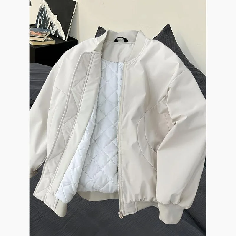 Autumn Winter New Mens American Style Short Casual Loose Minimalist Versatile Bomber Jacket Thickened Padded Outerwear - Image 2