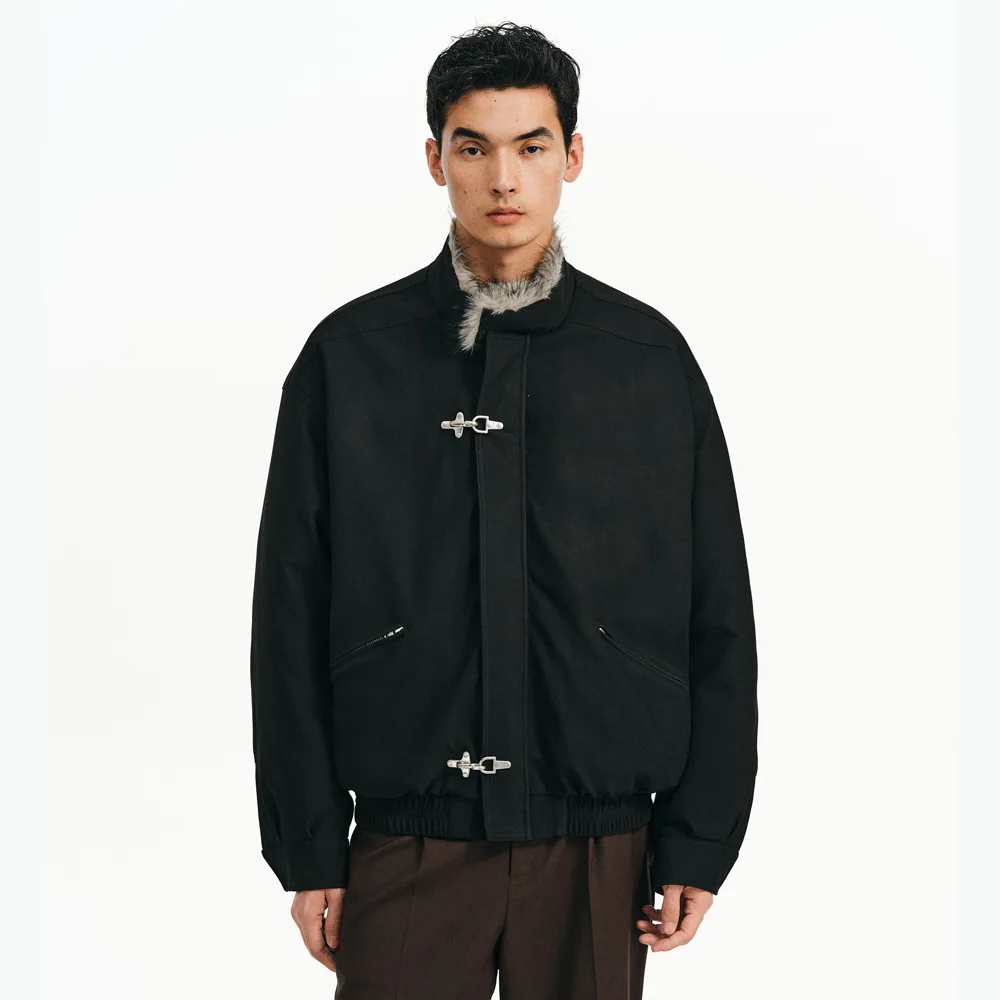 Inner Fur Thicken Warm Bomber Jacket Men Women American Plane Buckle Vintage Fashion Stand Collar Parkas Jacket Winter Coat - Image 4