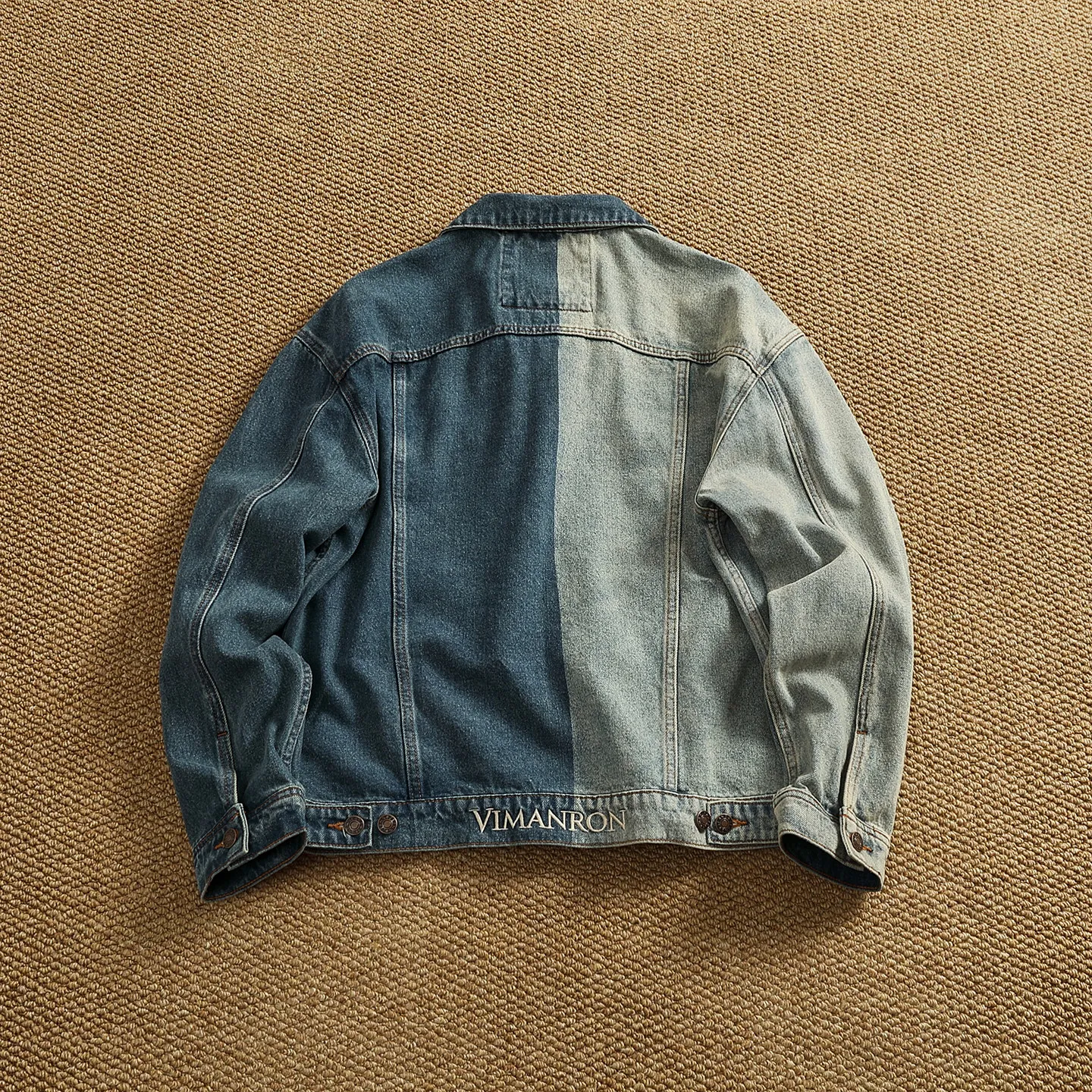 100% Cotton Contrast Color Splicing Lapel Denim Jacket Men's Retro Heavy Industry Washed Distressed Workwear Jacket Top - Image 2