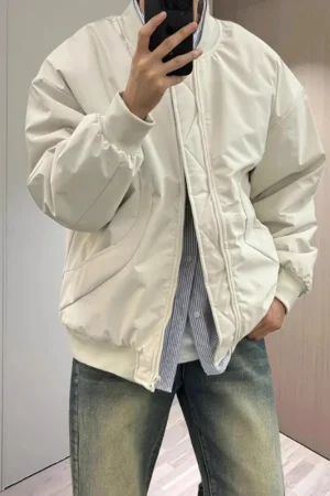 Autumn Winter New Mens American Style Short Casual Loose Minimalist Versatile Bomber Jacket Thickened Padded Outerwear